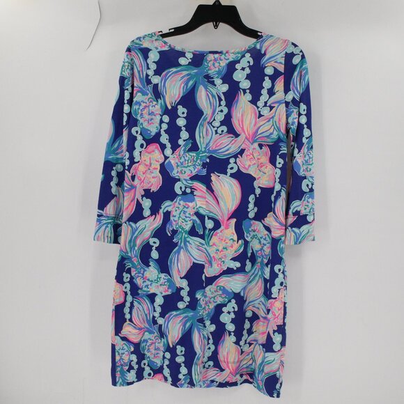 Lilly Pulitzer Marlowe Dress Womens Small Going Coastal True Blue Fish Boatneck - Picture 5 of 10